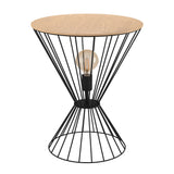 EGLO Desierto illuminated side table in black metal and brown wood, featuring a unique design and ambient lighting.