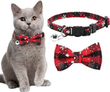 AOKOEE Christmas Cat Collar with bow tie, bell, and snowflake pattern
