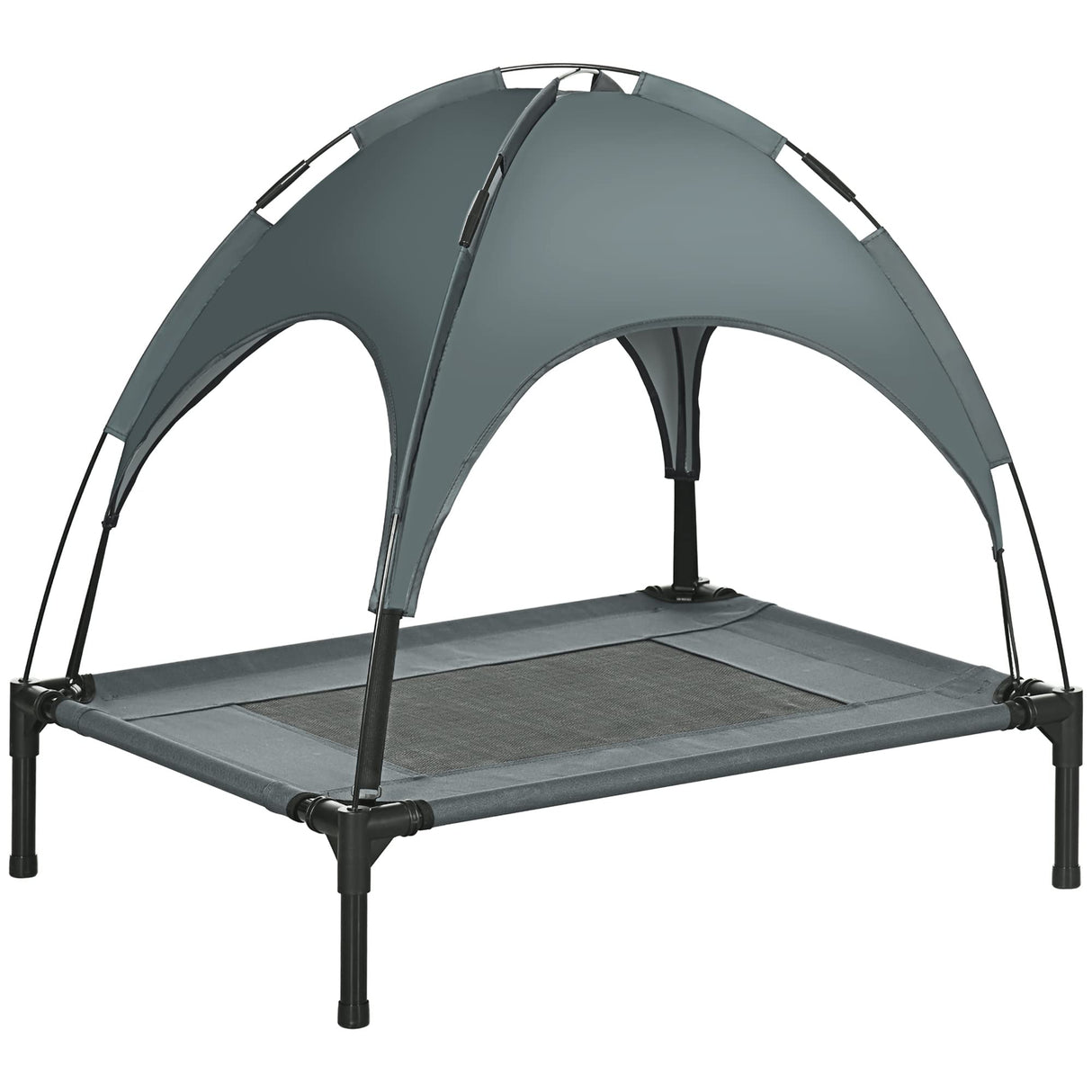 PawHut Elevated Dog Bed with Canopy in Grey, perfect for medium dogs, featuring a cot-style design and breathable fabric.