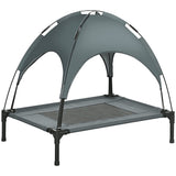 PawHut Elevated Dog Bed with Canopy in Grey, perfect for medium dogs, featuring a cot-style design and breathable fabric.