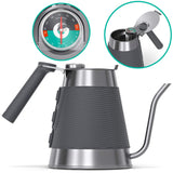 Coffee Gator Gooseneck Kettle with Thermometer in gray stainless steel