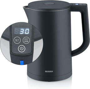 SEVERIN Cool-Touch Double-Walled Kettle - 1.7L Black with LED Temperature Feedback