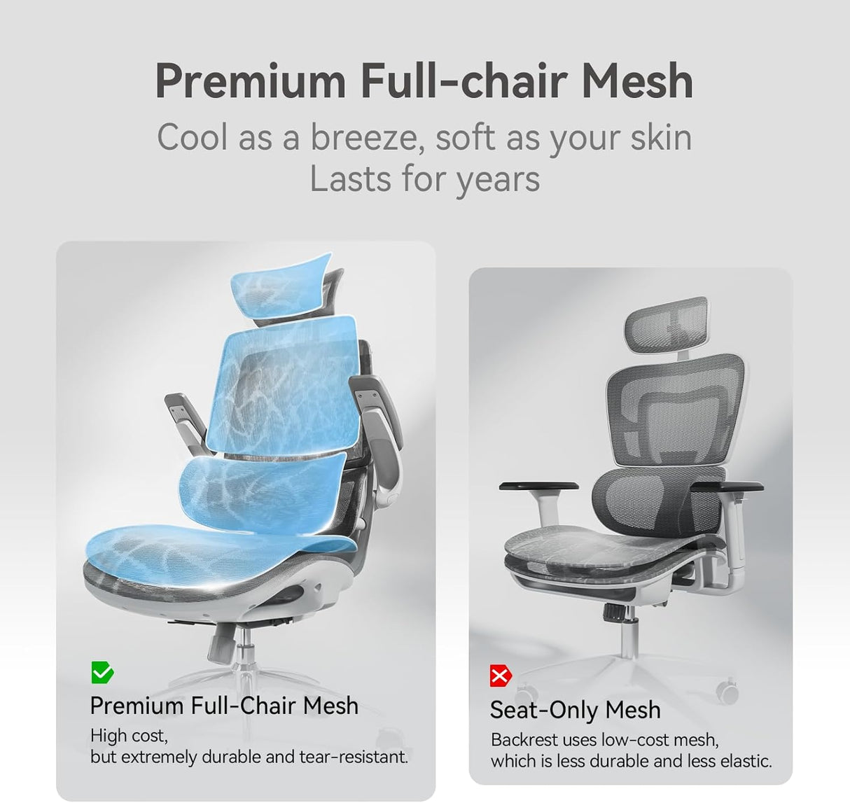 SIHOO M59AS Ergonomic Office Chair - Grey with 3D Flip-up Armrests