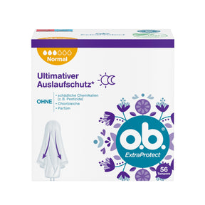 o.b. ExtraProtect Normal Tampons Pack of 56 with advanced leak protection features