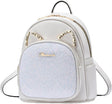Alessia Cara Mini Cartoon Cat Ears Backpack - White PU Leather with Sequin Decoration