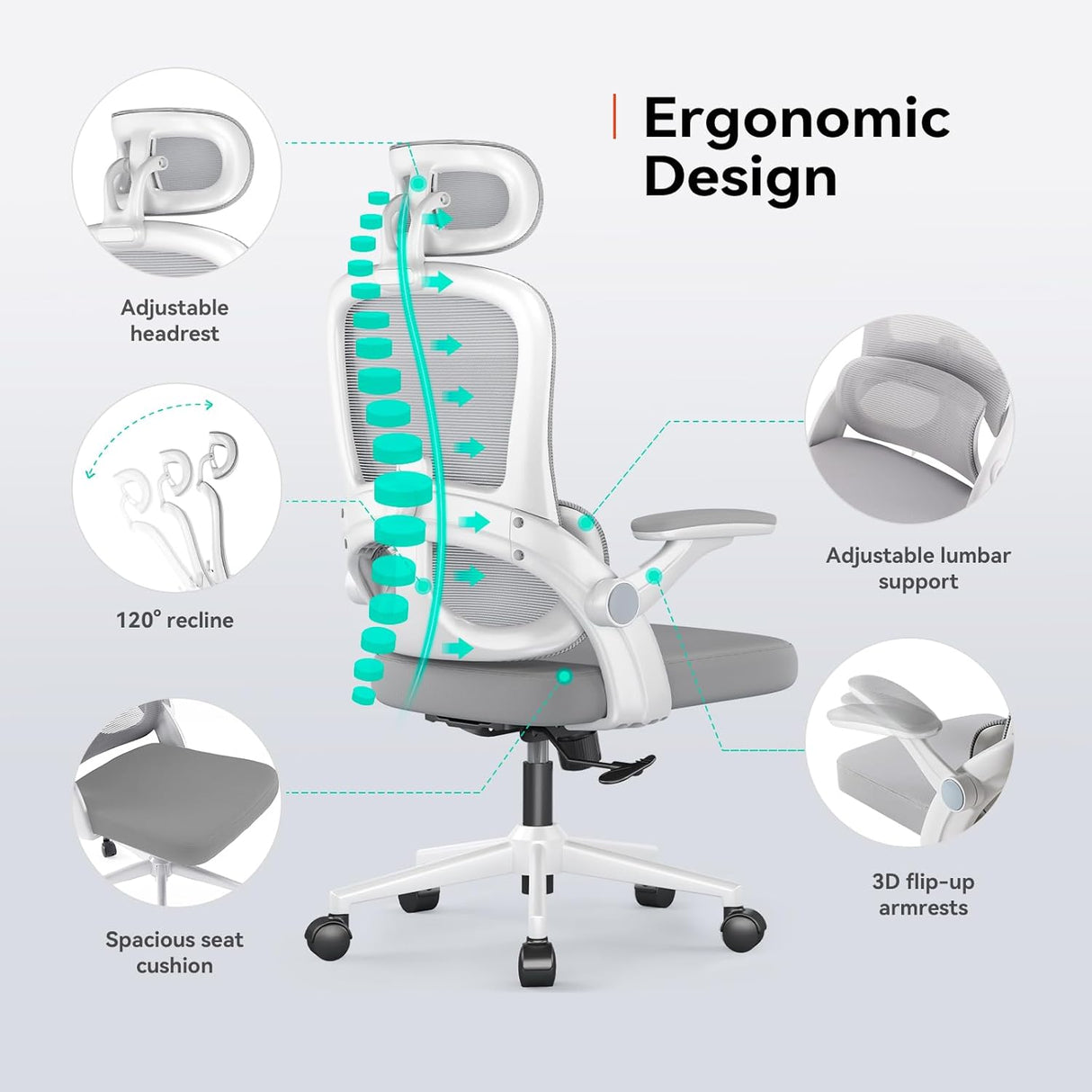 SIHOO M102C Ergonomic Office Chair - White with 3D Armrests and Adjustable Headrest