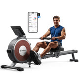 MERACH Rowing Machine in black with dual slide rail and ergonomic design
