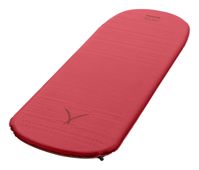 Grand Canyon HATTAN 5.0 L Self Inflating Camping Mat in American Beauty color, showcasing its compact design and thickness.