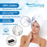 KEEPOZ 100% Cotton Quick Dry Super Absorbent Hair Turban - White