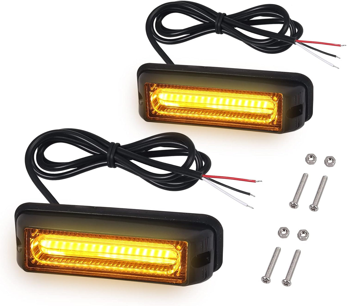 Justech 9CM COB Amber Strobe Flashing Hazard Warning Lights - Universal 12V 24V