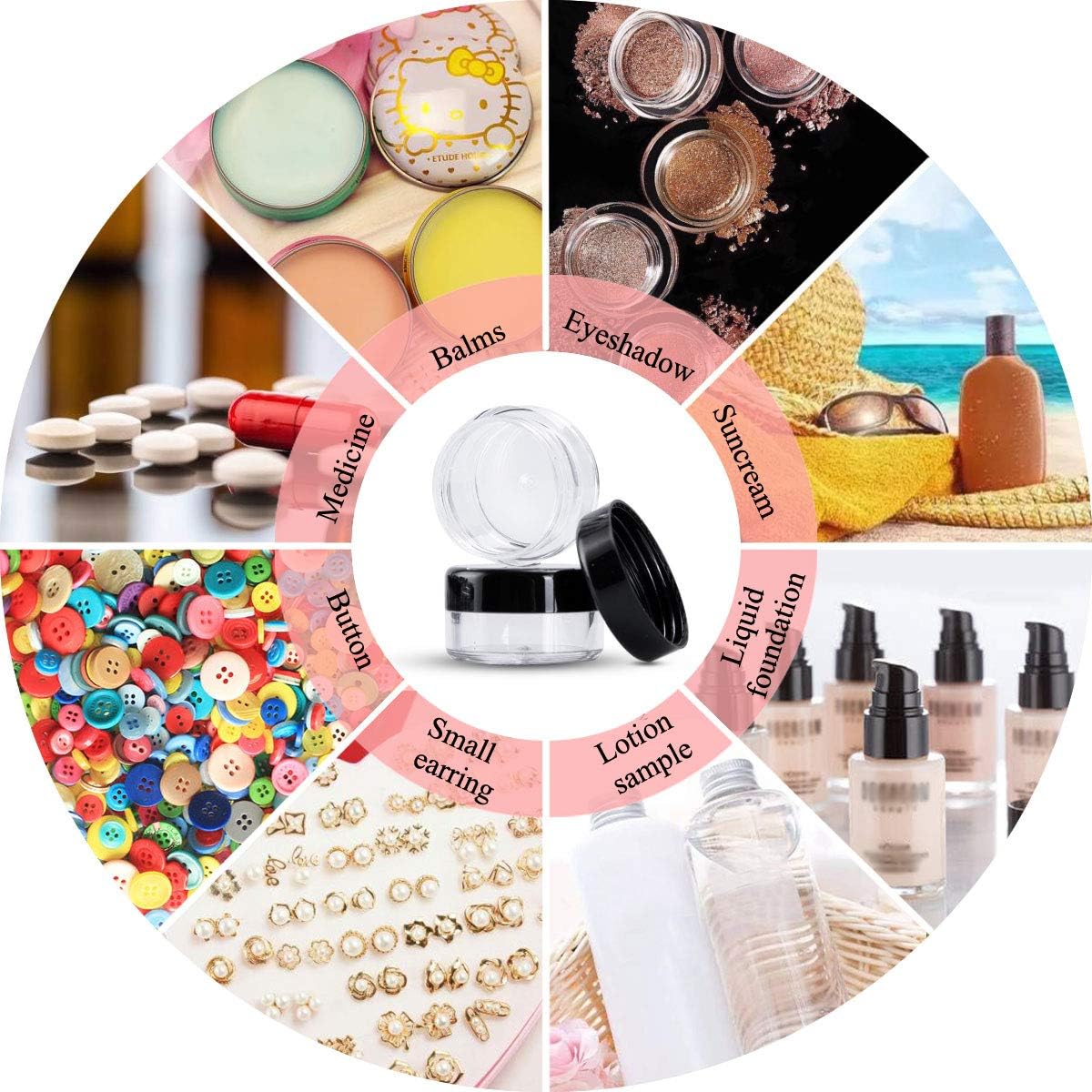 Unbranded 60 Pcs Clear Plastic Travel Cosmetic Jars - Black, 5g/5ml