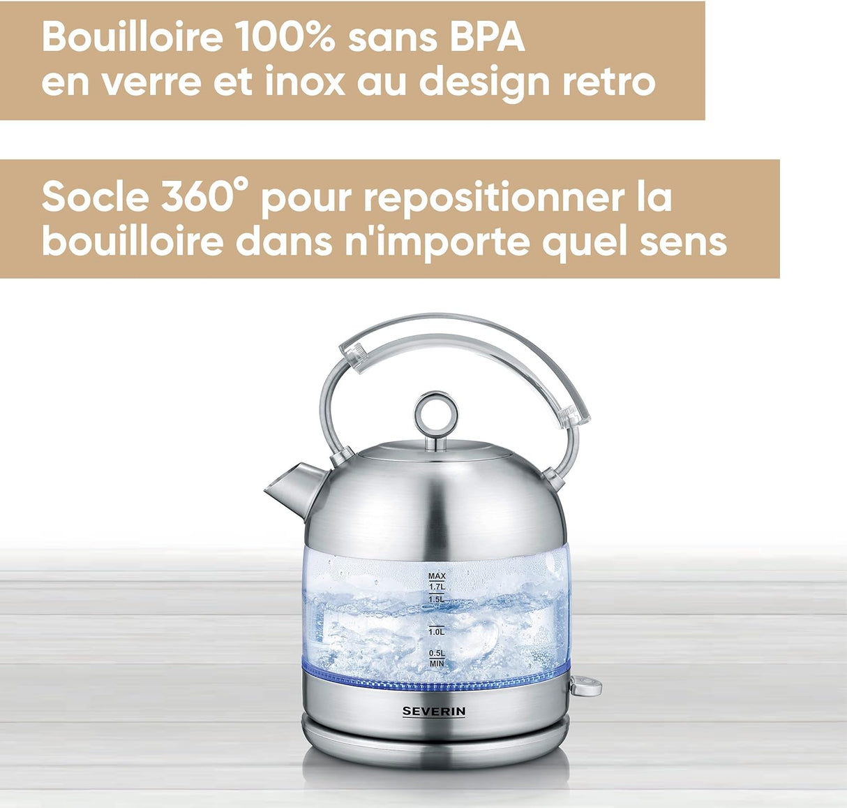 Severin Retro Glass Stainless Steel Electric Kettle WK3459 - Glass and Stainless Steel