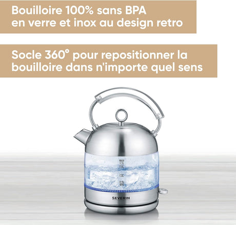 Severin Retro Glass Stainless Steel Electric Kettle WK3459 - Glass and Stainless Steel