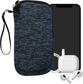 kwmobile Universal Neoprene Phone Pouch - Deep Ocean/Black with Zipper