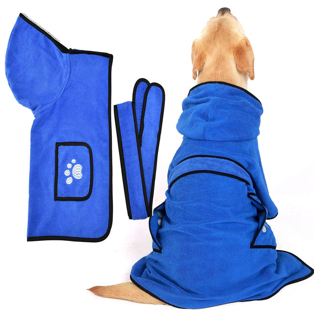 Zunea Dog Bathrobe Towel with Hood in Blue for Small Dogs
