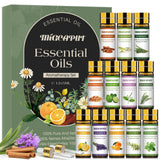 Migcaput Essential Oils Set featuring 12 bottles of natural aromatherapy oils in a stylish arrangement.