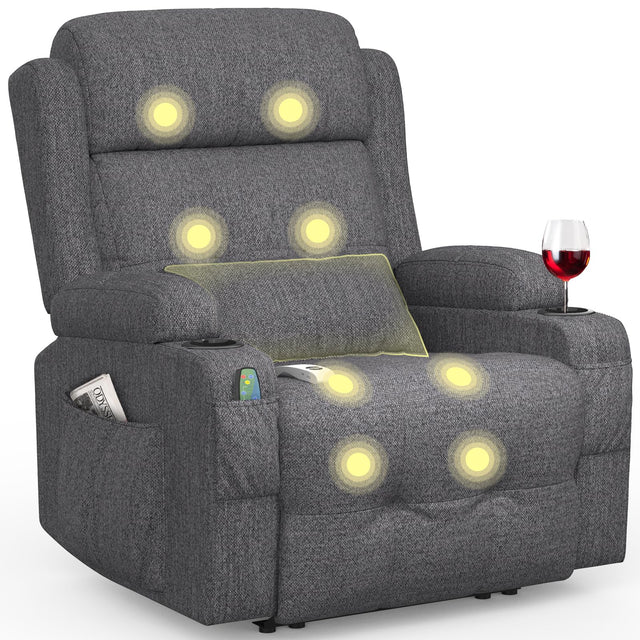 BareTay Electric Recliner Chair with massage, heat, and extended footrest