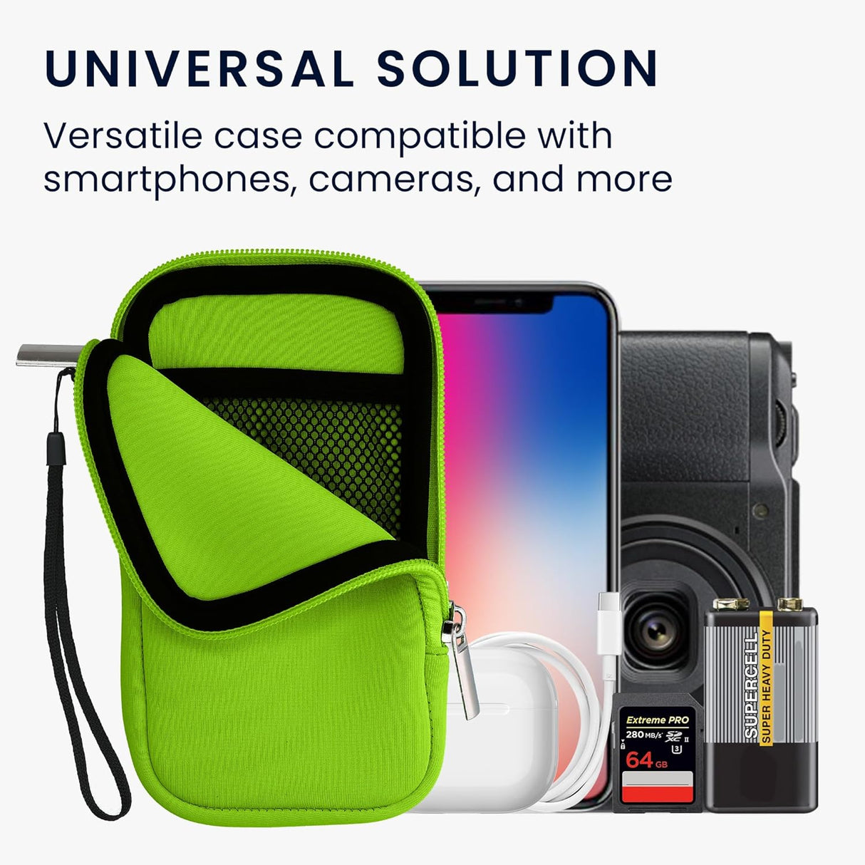 kwmobile Neoprene Phone Pouch - Neon Green with Zipper
