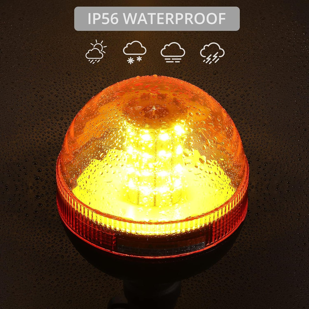 Justech 40 LED Amber Rotating Flash Warning Light - Flexible DIN Pole Mount
