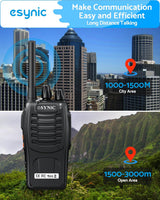 eSynic Professional Walkie Talkies - 4-Pack with 16 Channels and Earpieces