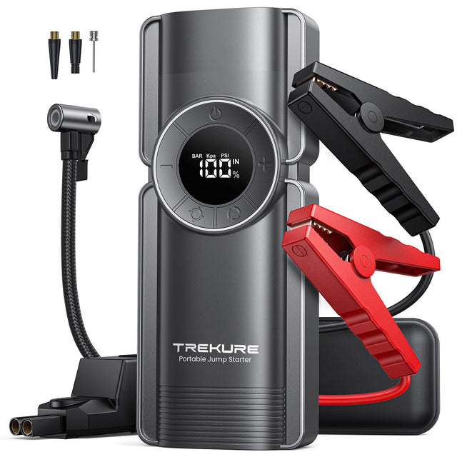 TREKURE 5-in-1 Car Battery Jump Starter with air compressor and LED light