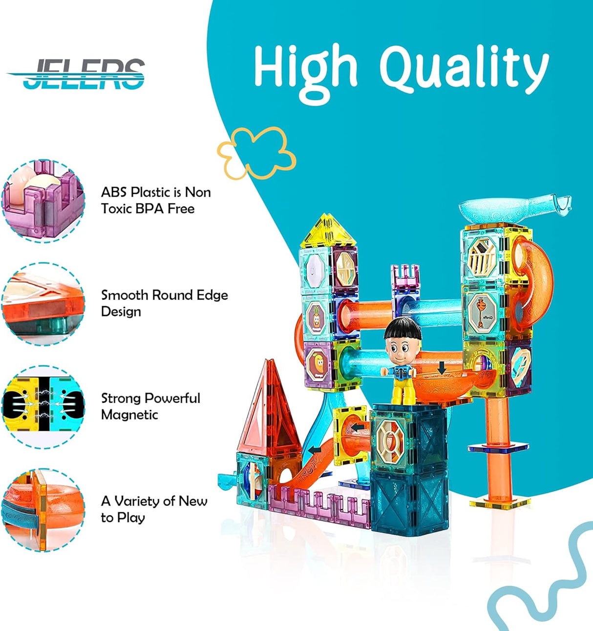 Jelers Pipe Magnetic Building Blocks Set - 150 Pcs with Luminous Balls