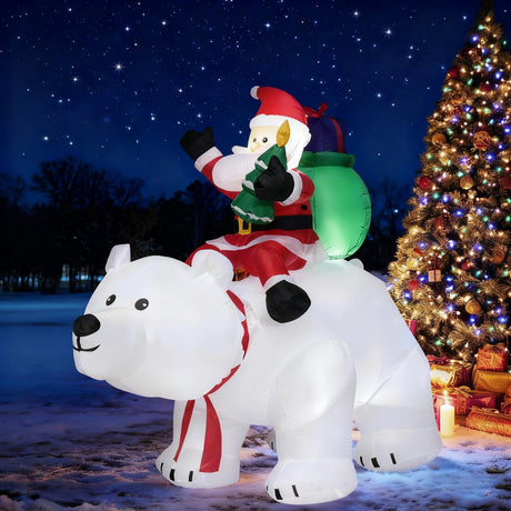 COSTWAY 200cm Inflatable Polar Bear with Santa, LED lights, and festive design