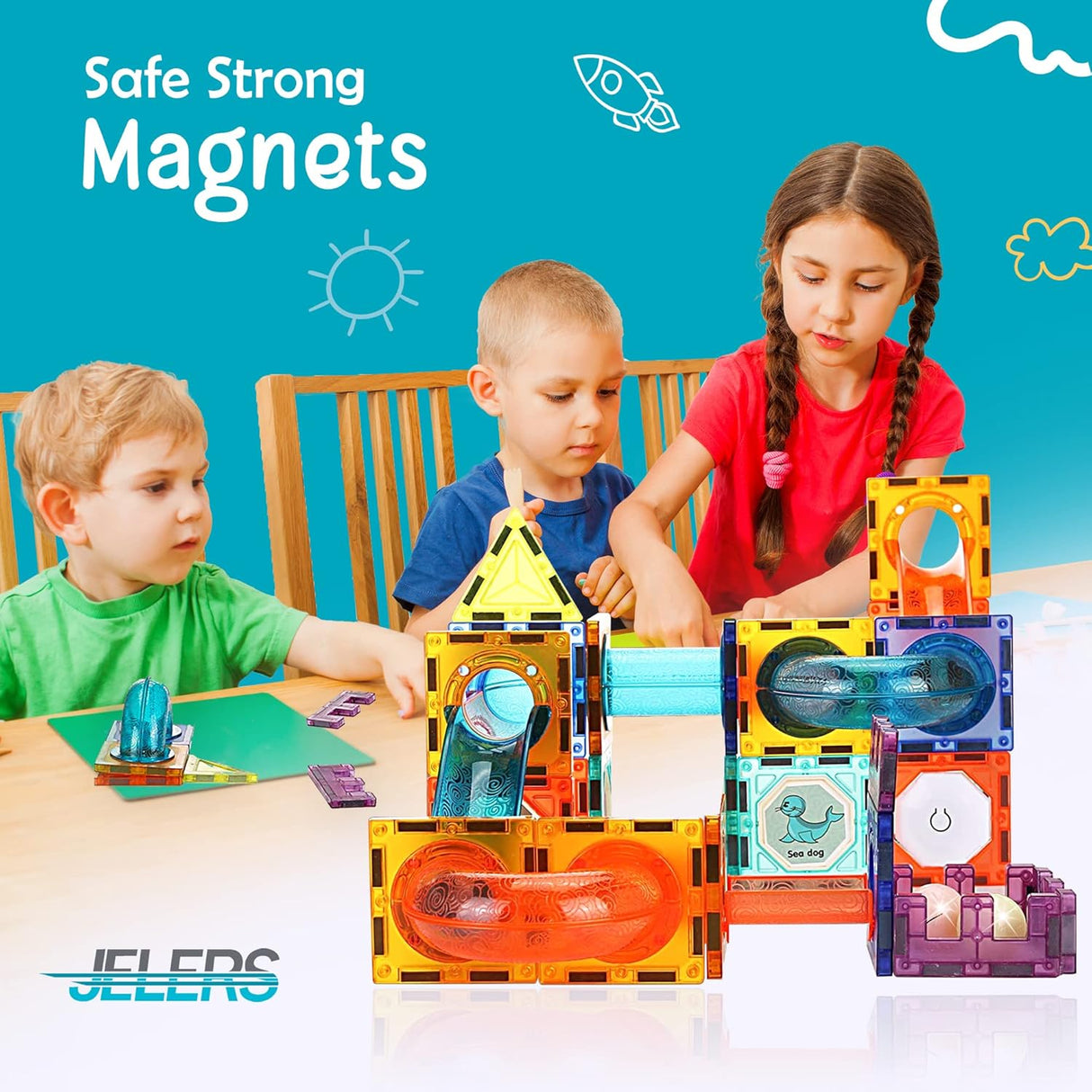 Jelers Pipe Magnetic Building Blocks Set - 150 Pcs with Luminous Balls
