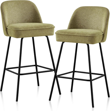 AINPECCA Advanced Breathable Velvet Bar Stools Set of 2 - Light Green Spring Cushion