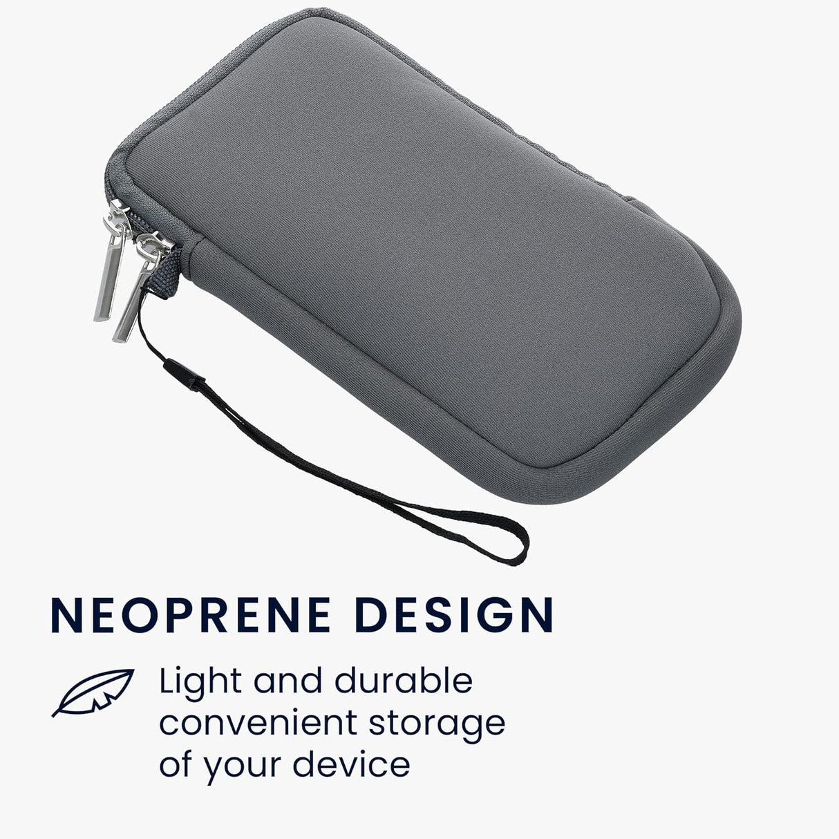 kwmobile Neoprene Phone Pouch - Stone Dust with Zipper and Wrist Strap