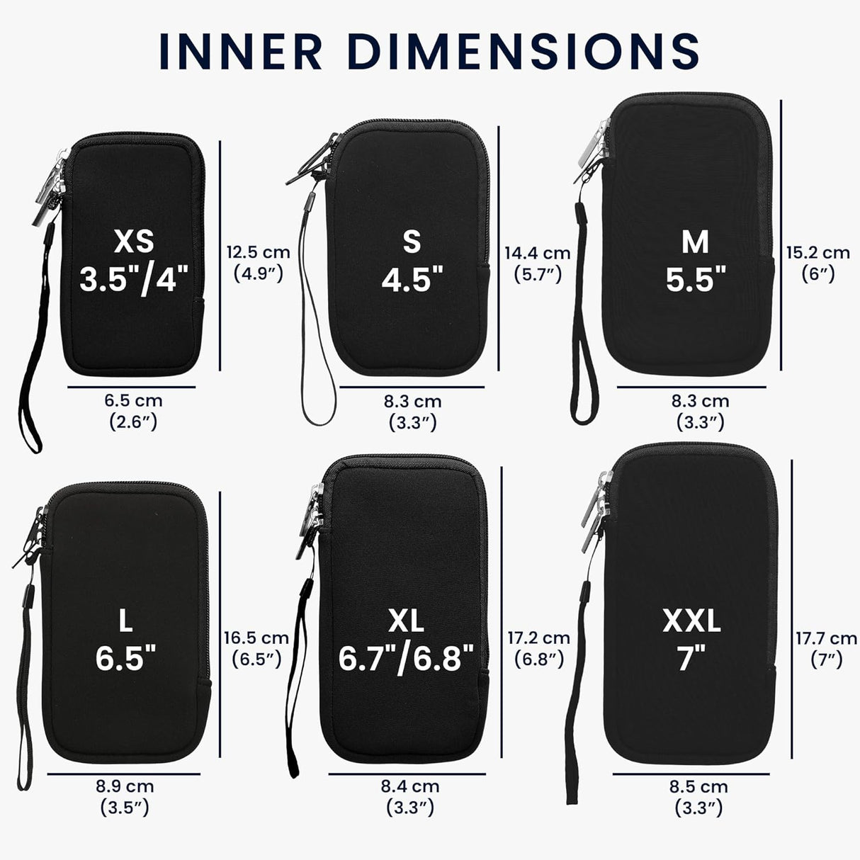 kwmobile Universal Neoprene Phone Pouch - Deep Ocean/Black with Zipper