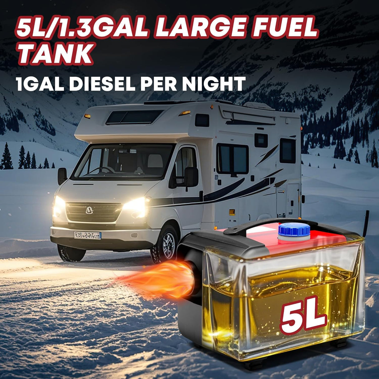 SILVEL 8KW 12V All-in-One Diesel Air Heater with 5L Tank - Portable Vehicle Heating