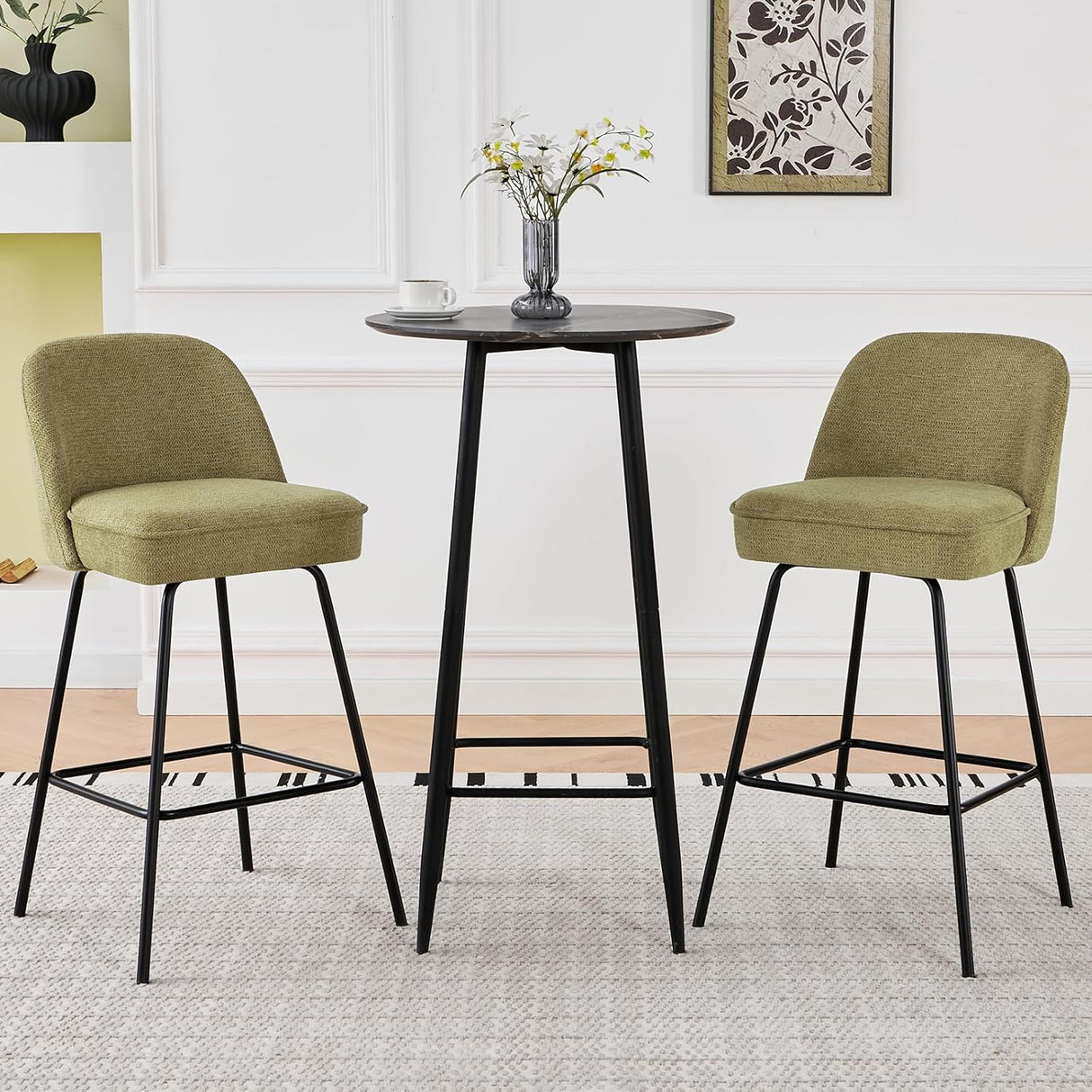 AINPECCA Advanced Breathable Velvet Bar Stools Set of 2 - Light Green Spring Cushion