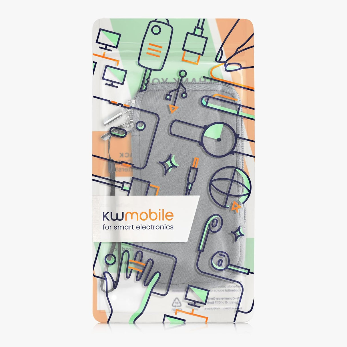 kwmobile Neoprene Phone Pouch - Stone Dust with Zipper and Wrist Strap