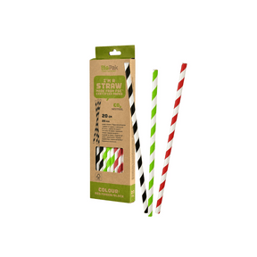 Biopak Paper Straws - Green, Red, Black mix, 20cm