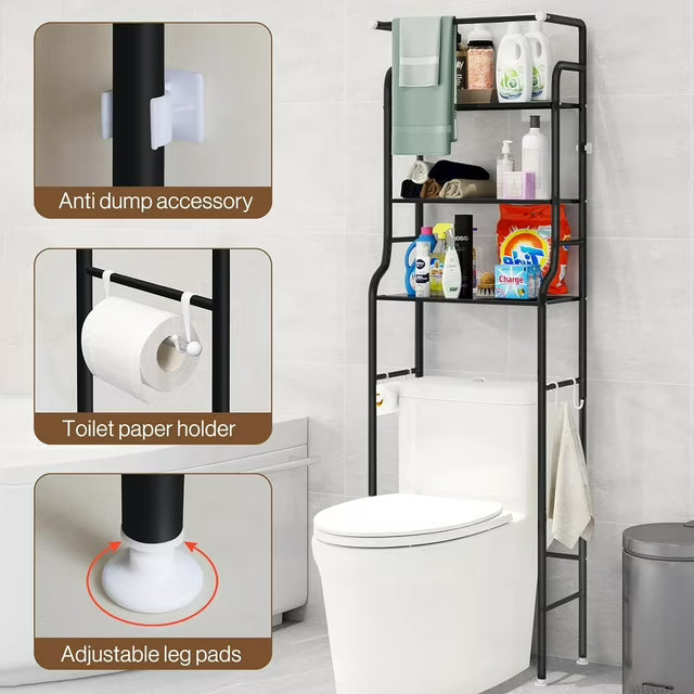 SUSUZI 3-Tier Over Toilet Storage Shelf Metal Bathroom Organizer Black