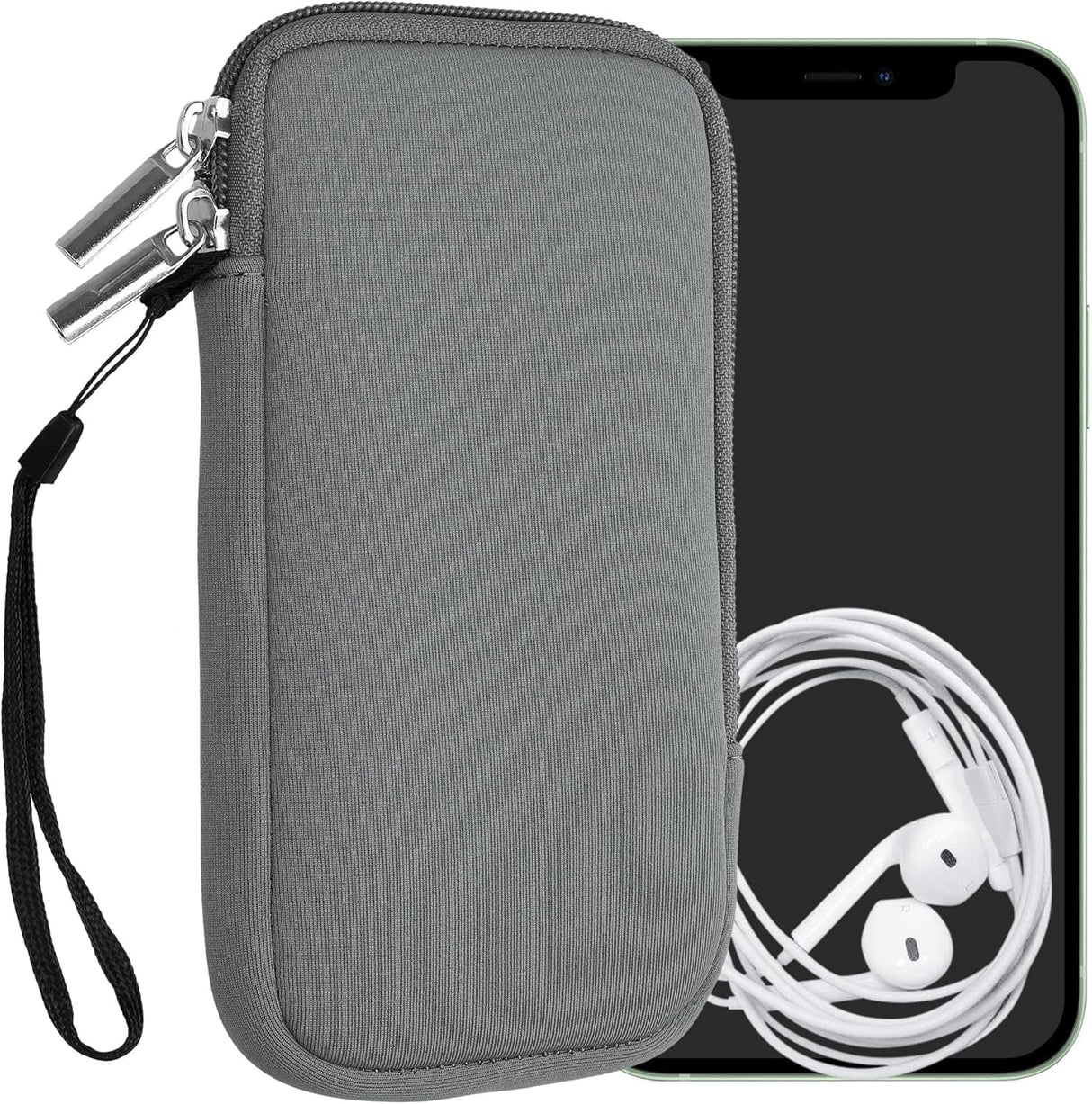 kwmobile Neoprene Phone Pouch - Stone Dust with Zipper and Wrist Strap