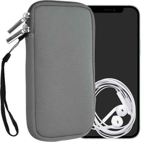 kwmobile Neoprene Phone Pouch - Stone Dust with Zipper and Wrist Strap