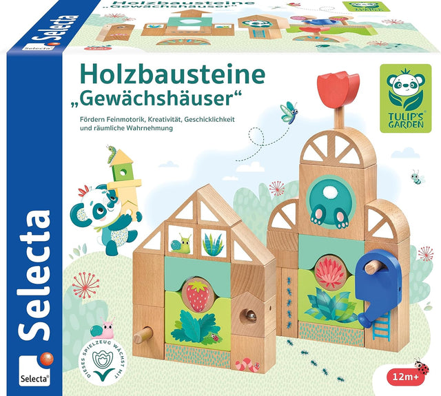 Selecta Tulips Garden Wooden Building Blocks Greenhouses - Multi-Coloured