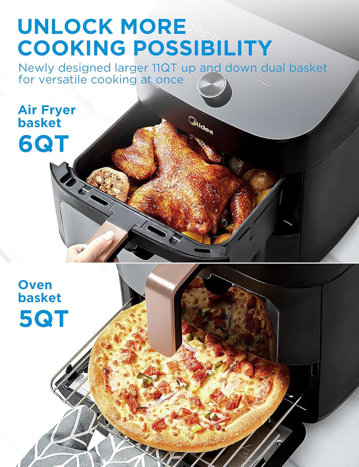 Midea 11L Dual Zone Air Fryer Oven - Wi-Fi Alexa Smart Connectivity