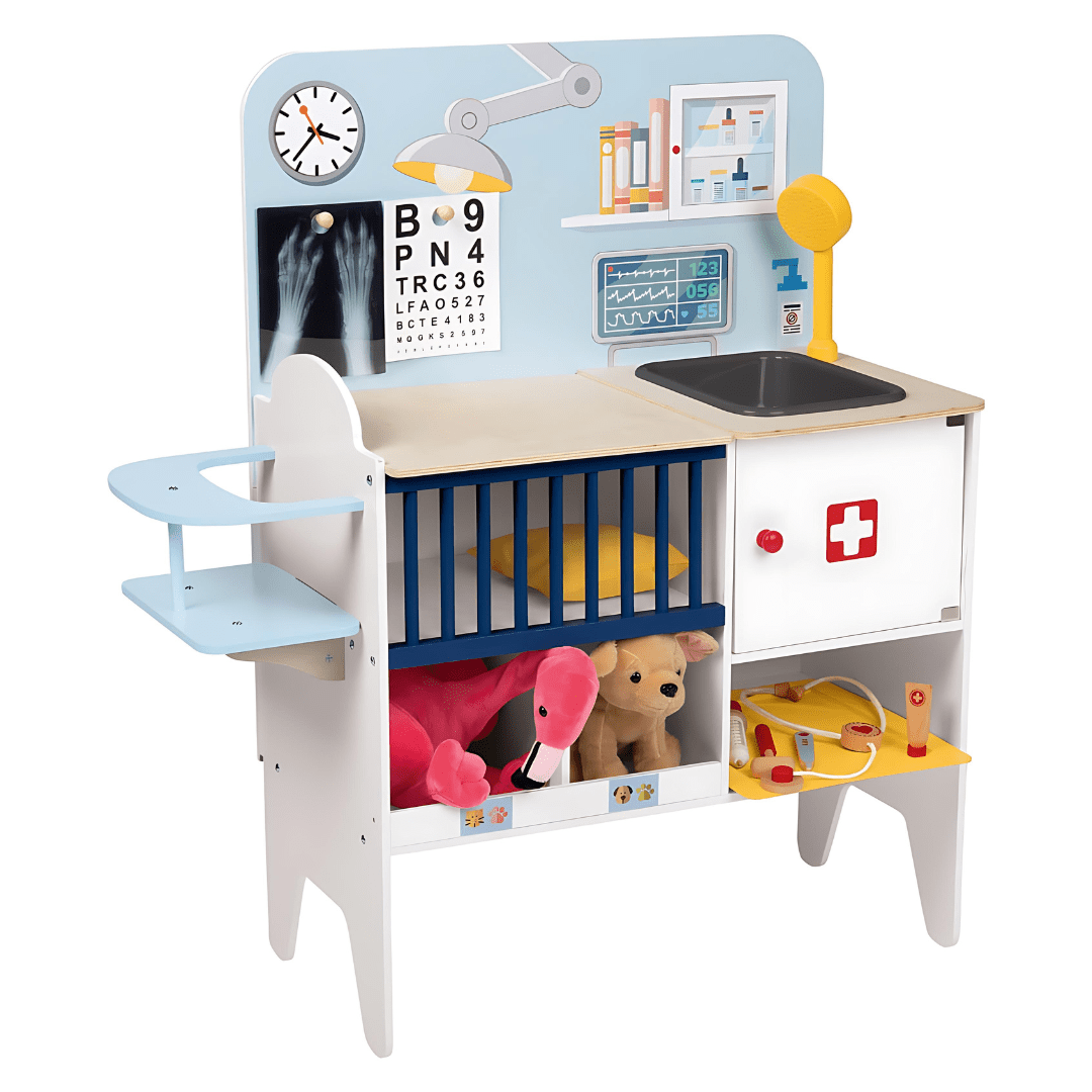 Playtive 2-In-1 Wooden Medical and Veterinary Cabinet - Dual Play