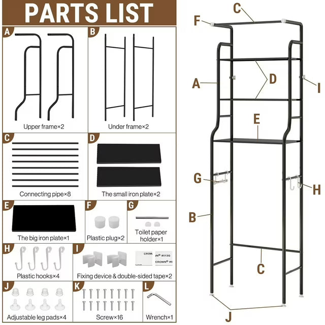 SUSUZI 3-Tier Over Toilet Storage Shelf Metal Bathroom Organizer Black